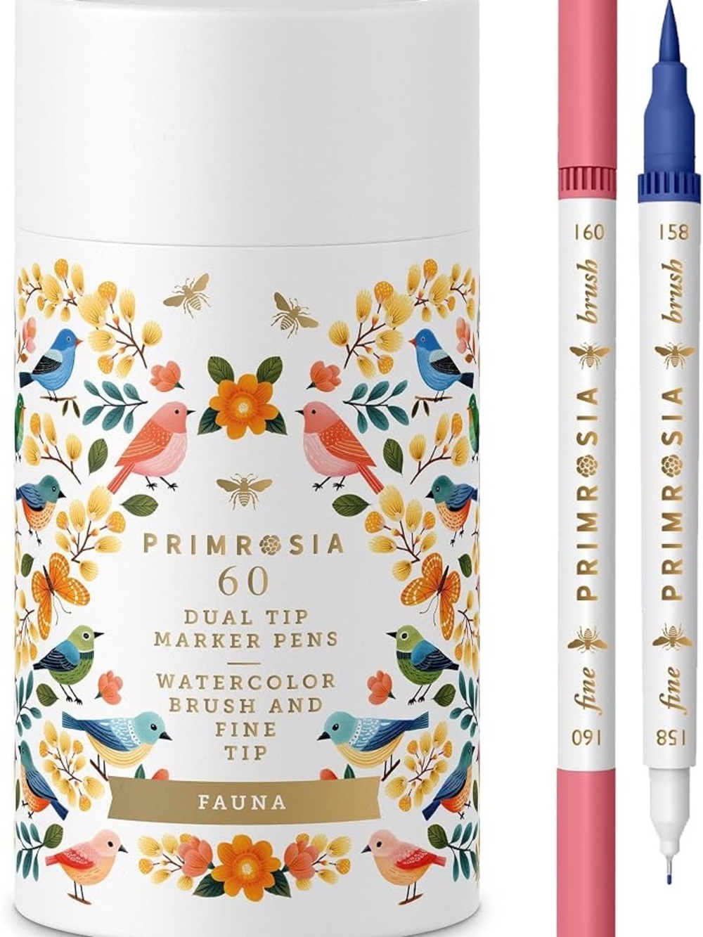 Primrosia Fauna 60 Dual Tip Watercolor Brush & Fine Tip Marker Pens - Multicolor
